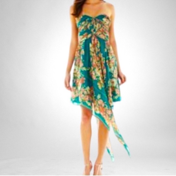 Pearl by Georgina Chapman Strapless Asymmetrical Scarf Hem Dress Floral SZ 12 - Picture 2 of 12